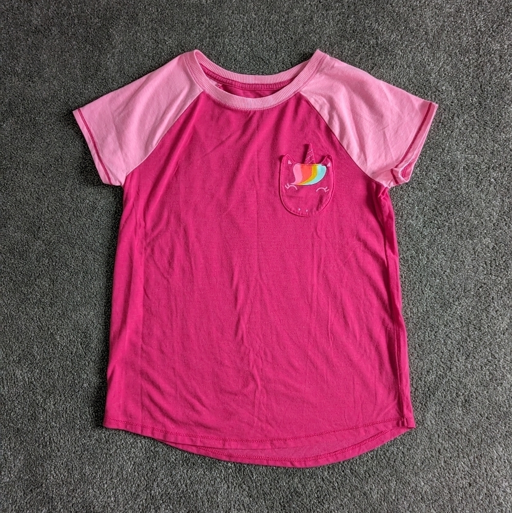 Cat & Jack unicorn pink color block tshirt girl's Large 10 12